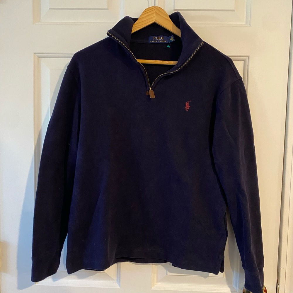 Polo by Ralph Lauren Navy Quarter-Zip Sweater with Red Pony